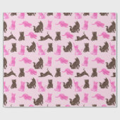 Roze en bruine katten cadeaupapier (Vlak)