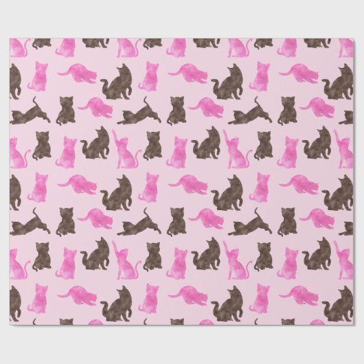 Roze en bruine katten cadeaupapier (Vlak)