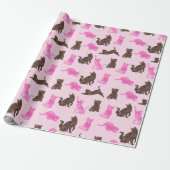 Roze en bruine katten cadeaupapier (Uitgerold)