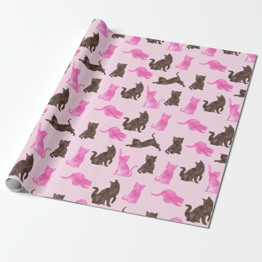 Roze en bruine katten cadeaupapier (Uitgerold)