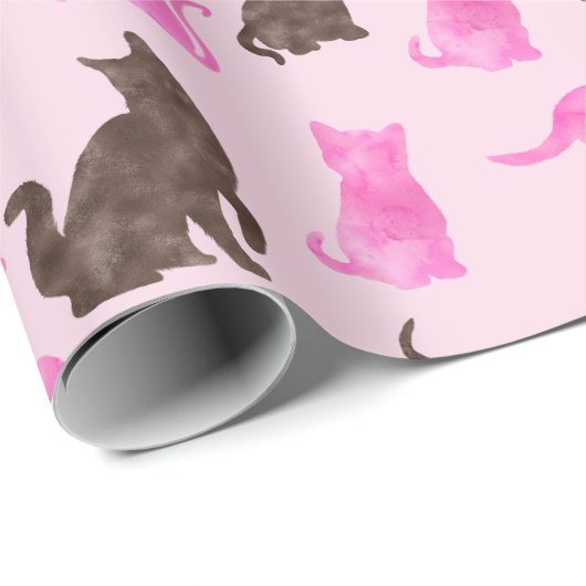 Roze en bruine katten cadeaupapier (Rol Hoek)