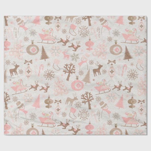 Roze en bruine kerstmis cadeaupapier (Vlak)