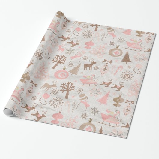 Roze en bruine kerstmis cadeaupapier (Uitgerold)