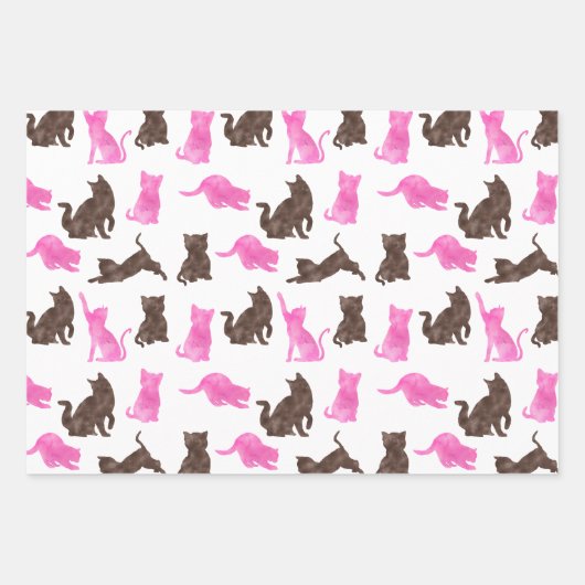 Roze en Bruine Kitty Katten Inpakpapier Vel (Voorkant 3)