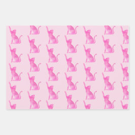 Roze en Bruine Kitty Katten Inpakpapier Vel