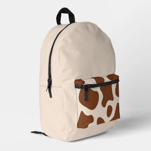 Roze en bruine Koe Print Bedrukte Rugzak (Achterkant Hoek Links)