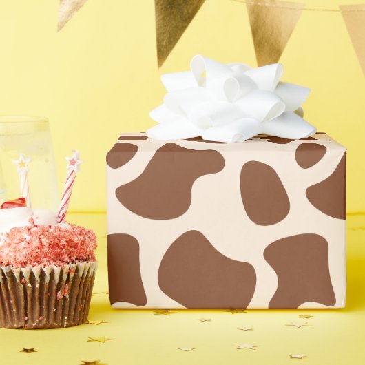 Roze en bruine Koe Print Cadeaupapier (Verjaardagsfeest)
