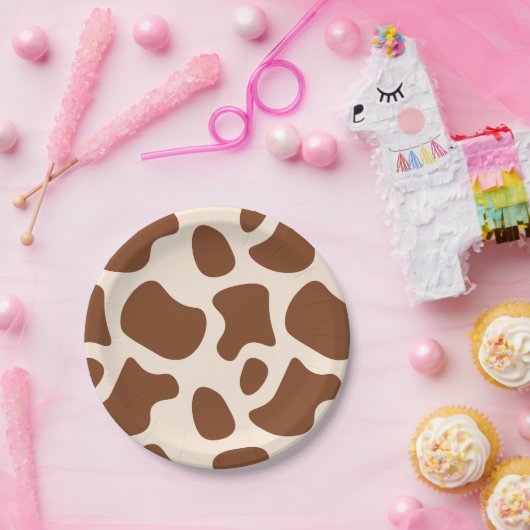 Roze en bruine Koe Print Papieren Bordje (Feest)