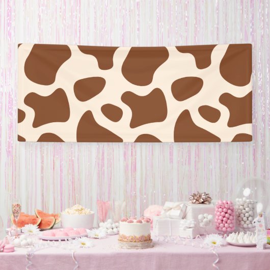 Roze en Bruine Koeienprint Spandoek (Feest)