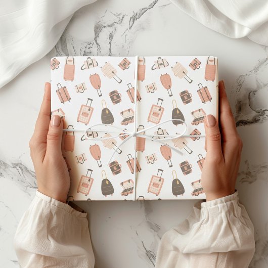 Roze en bruine koffer reispatroon cadeaupapier