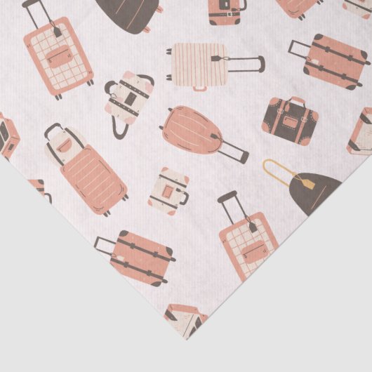 Roze en bruine koffer reispatroon tissuepapier (Detail)