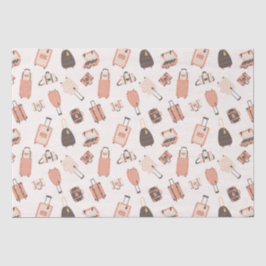 Roze en bruine koffer reispatroon tissuepapier