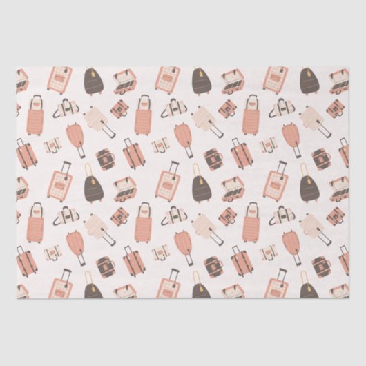 Roze en bruine koffer reispatroon tissuepapier (Voorkant)