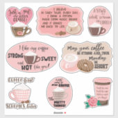 Roze en bruine koffie sticker (Vel)