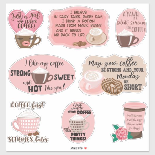 Roze en bruine koffie sticker (Vel)