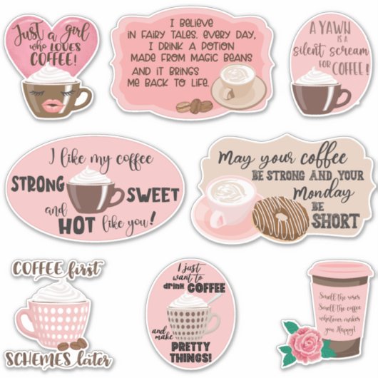 Roze en bruine koffie sticker (Voorkant)
