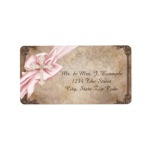 Roze en bruine kruisadres etiket (Voorkant)