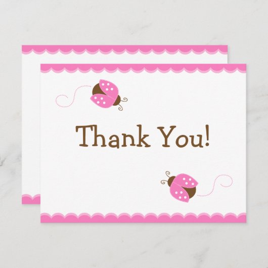 Roze en bruine ladybug Flat Hartelijk dank Bedankkaart (Voorkant / Achterkant)