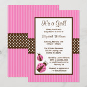 Roze en bruine ladybug Striped Stippen Baby shower Kaart (Voorkant / Achterkant)