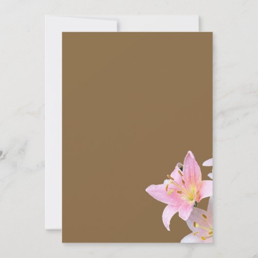 Roze en bruine lelie bruiloft kaart (Achterkant)