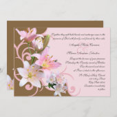 Roze en bruine lelie bruiloft kaart (Voorkant / Achterkant)