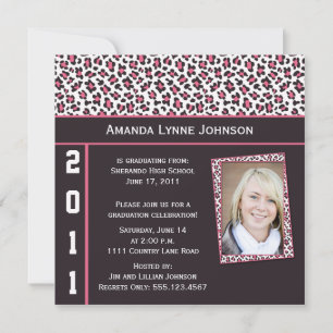 Roze en Bruine Leopard Print Afstuderen Uitnodigin Kaart