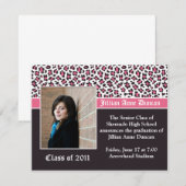 Roze en Bruine Leopard Print Afstuderen Uitnodigin Kaart (Voorkant / Achterkant)