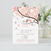 Roze en bruine Lovevogels RSVP Wedding Kaart (Staand voorkant)