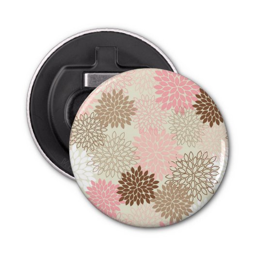 Roze en bruine maanpatroon button flesopener (Voorkant)