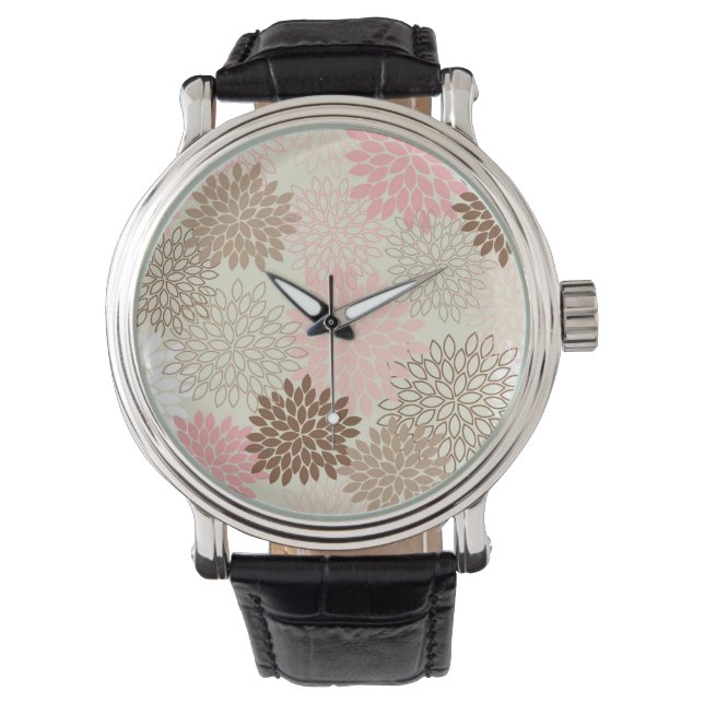 Roze en bruine maanpatroon horloge (Voorkant)