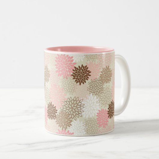 Roze en bruine maanpatroon tweekleurige koffiemok (Voorkant rechts)