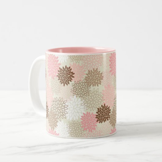 Roze en bruine maanpatroon tweekleurige koffiemok (Voorkant links)