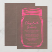 Roze en bruine Mason Jar Wedding Invitations Kaart (Voorkant / Achterkant)