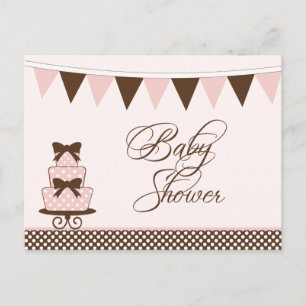 Roze en bruine meisjes baby shower uitnodiging briefkaart