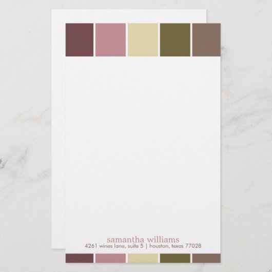 Roze en bruine moderne decoratieve kleurenblokken briefpapier (Voorkant / Achterkant)