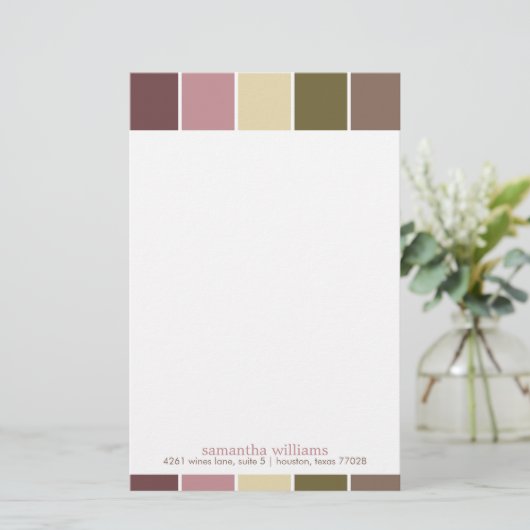 Roze en bruine moderne decoratieve kleurenblokken briefpapier (Staand voorkant)