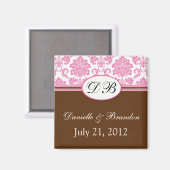 Roze en bruine Monogram Damask Wedding Magnet (Voorkant / Achterkant)
