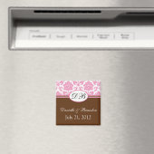 Roze en bruine Monogram Damask Wedding Magnet (Insitu (Vaatwasser))