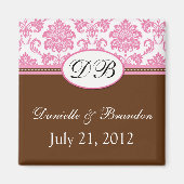 Roze en bruine Monogram Damask Wedding Magnet (Voorkant)
