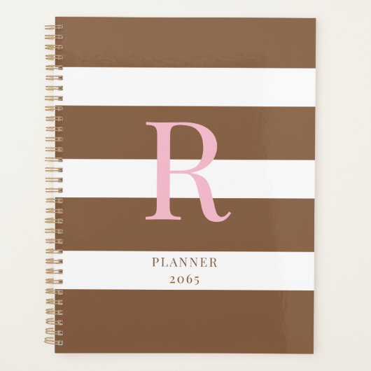 Roze en bruine monogram jaarplanner planner (Voorkant)