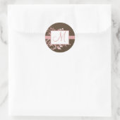 Roze en bruine monogram Weddenkers Ronde Sticker (Tas)