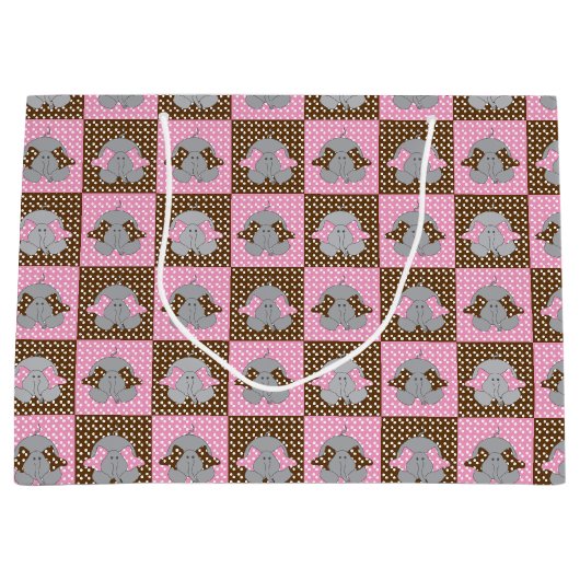Roze en Bruine Olifant Polka Dots Large Cadeautasje (Voorkant)