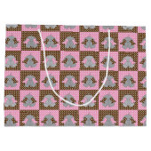 Roze en Bruine Olifant Polka Dots Large Cadeautasje (Achterkant)