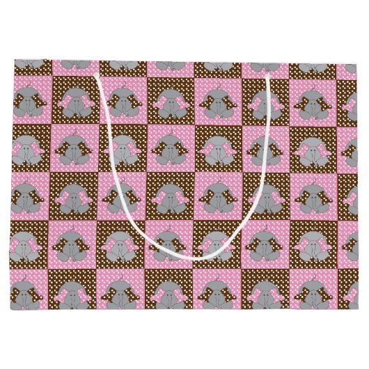 Roze en Bruine Olifant Polka Dots Large Cadeautasje (Achterkant)