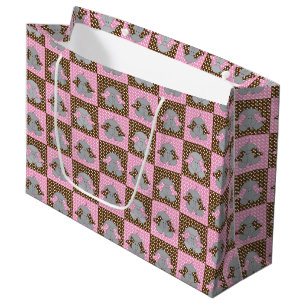 Roze en Bruine Olifant Polka Dots Large Cadeautasje