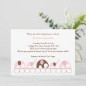 Roze en bruine olifanten baby shower kaart (Staand voorkant)