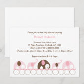 Roze en bruine olifanten baby shower kaart (Voorkant / Achterkant)