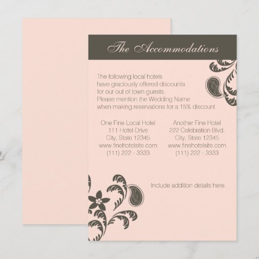 Roze en bruine paisley bloemen informatiekaartje (Voorkant / Achterkant)