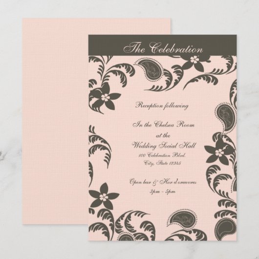 Roze en Bruine Paisley Bloemen Kaart (Voorkant / Achterkant)