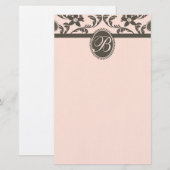 Roze en Bruine Paisley Bloemmonogram Briefpapier (Voorkant / Achterkant)